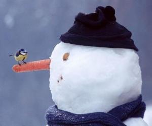 пазл Снеговик с птицей на носу
